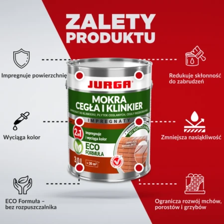 IMPREGNAT do CEGŁY starej KLINKIERU na zewnątrz MOKRA CEGŁA I KLINKIER 3L JURGA