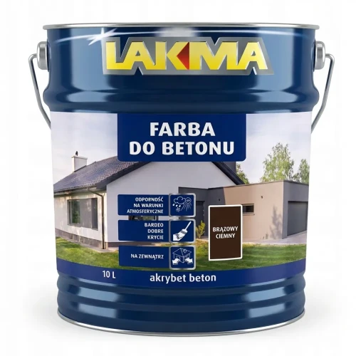 Przejdź do produktu AKRYBET BETON Farba Akrylowa do Betonu CIEMNY BRĄZOWY 10L LAKMA