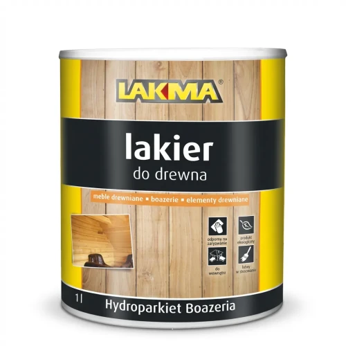 Przejdź do produktu LAKIER DO DREWNA 1L Akrylowy Hydroparkiet Boazeria LAKMA