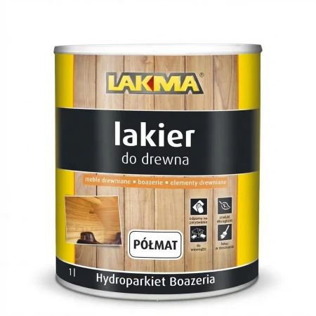 Lakier akrylowy LAKMA HYDROPARKIET BOAZERIA - wodorozcieńczalny, bezbarwny lakier do drewna, nadający subtelny połysk lub półmat, odporny na ścieranie i działanie wody