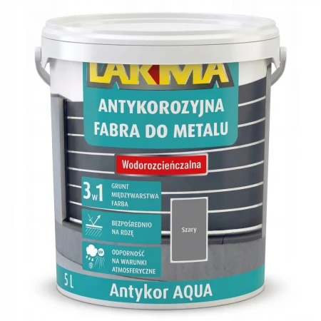 Farba antykorozyjna LAKMA ANTIKOR AQUA 5 L – preparat do ochrony metalu przed korozją i rdzą