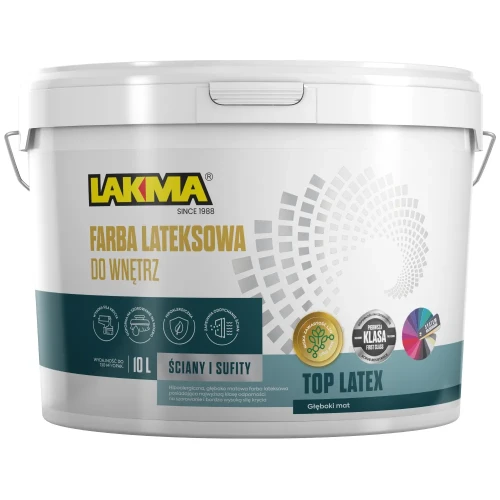 Przejdź do produktu TOP LATEX 10L BIAŁA Farba Lateksowa Ścienna Głęboki Mat Hipoalergiczna LAKMA