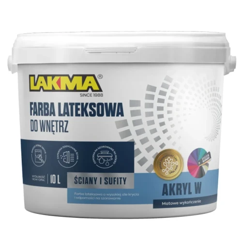 Przejdź do produktu AKRYL W Farba Lateksowa Wewnętrzna BIAŁA 10L LAKMA