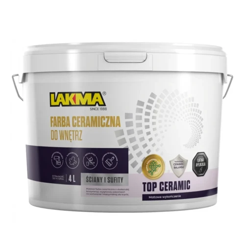 Przejdź do produktu Farba Wewnętrzna 4L Ceramiczna BIAŁA GŁĘBOKO MATOWA TOP CERAMIC LAKMA