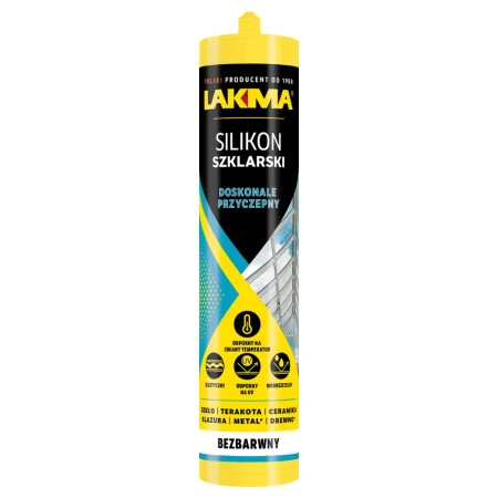 SILIKON SZKLARSKI BEZBARWNY Uszczelniacz o Zwiększonej Przyczepności 280ml LAKMA