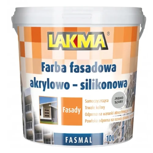 Przejdź do produktu FASMAL 10L JASNO SZARY Akrylowo Silikonowa Farba Zewnętrzna LAKMA