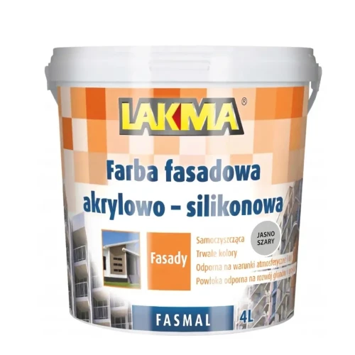Przejdź do produktu FASMAL  4L JASNO SZARY Akrylowo Silikonowa Farba Zewnętrzna LAKMA