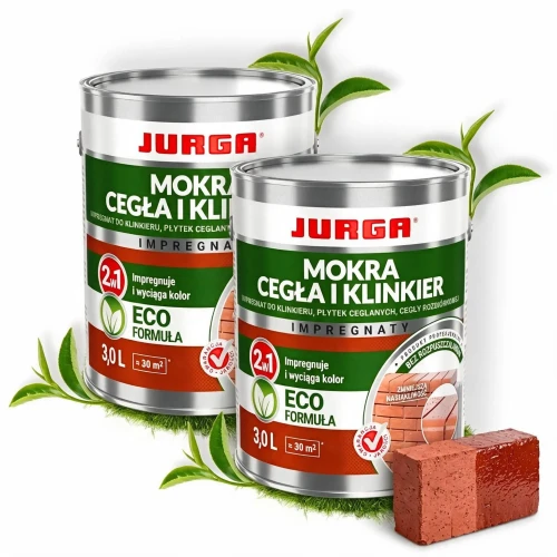 Przejdź do produktu ZESTAW 2 SZT IMPREGNAT do CEGŁY starej KLINKIERU MOKRA CEGŁA I KLINKIER 3L JURGA