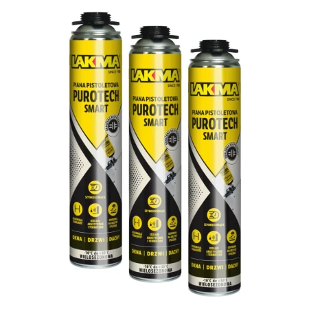ZESTAW 3 SZTUKI PIANA PISTOLETOWA Montażowa PUROTECH SMART 750ml LAKMA