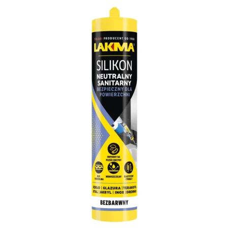 Silikon Neutralny Sanitarny BEZBARWNY Uszczelniacz Odporny 280ml LAKMA