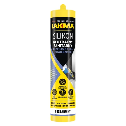 Przejdź do produktu Silikon Neutralny Sanitarny BEZBARWNY Uszczelniacz Odporny 280ml LAKMA