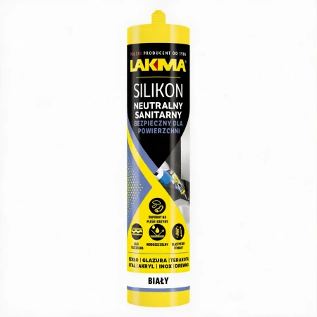 Silikon Neutralny Sanitarny BIAŁY Uszczelniacz Odporny 280ml LAKMA
