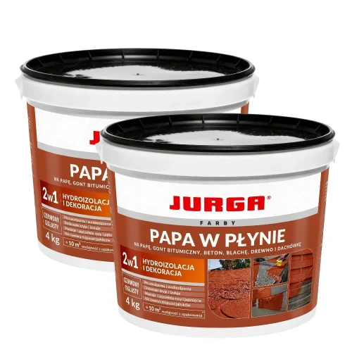 Przejdź do produktu ZESTAW 2 sztuki PAPA W PŁYNIE 4kg CZERWONY CEGLASTY Guma na Dach Hydroizolacja i Dekoracja JURGA