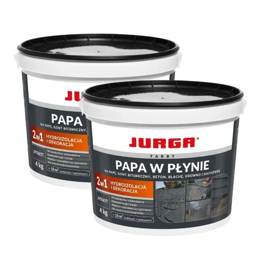 Przejdź do produktu ZESTAW 2 sztuki PAPA W PŁYNIE 4kg ANTRACYTOWA Guma na Dach Hydroizolacja i Dekoracja JURGA