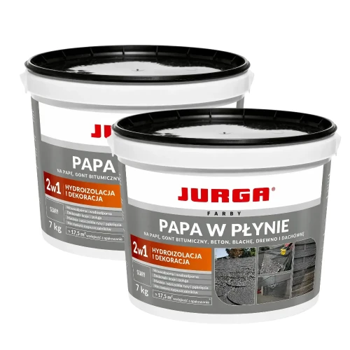 Przejdź do produktu ZESTAW 2 sztuki PAPA W PŁYNIE 7kg SZARA Guma na Dach Hydroizolacja i Dekoracja JURGA