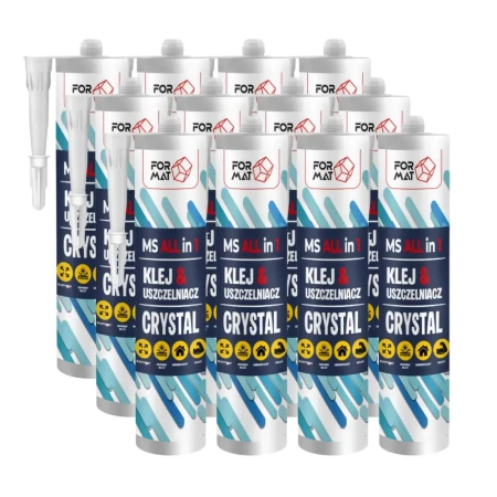 ZESTAW 12 sztuk KLEJ I USZCZELNIACZ CRYSTAL POLIMER TRANSPARENTNY 290ml FORMAT