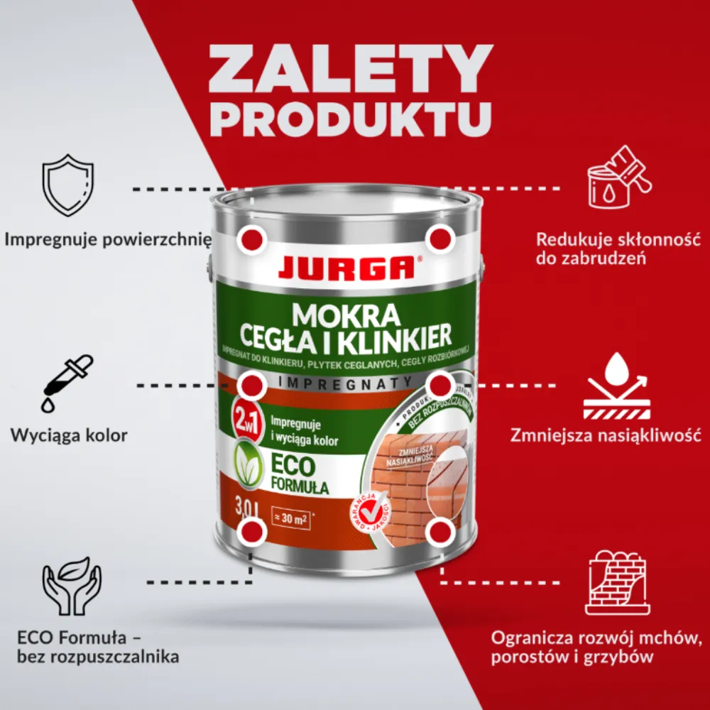 IMPREGNAT do CEGŁY starej KLINKIERU na zewnątrz MOKRA CEGŁA I KLINKIER 3L JURGA