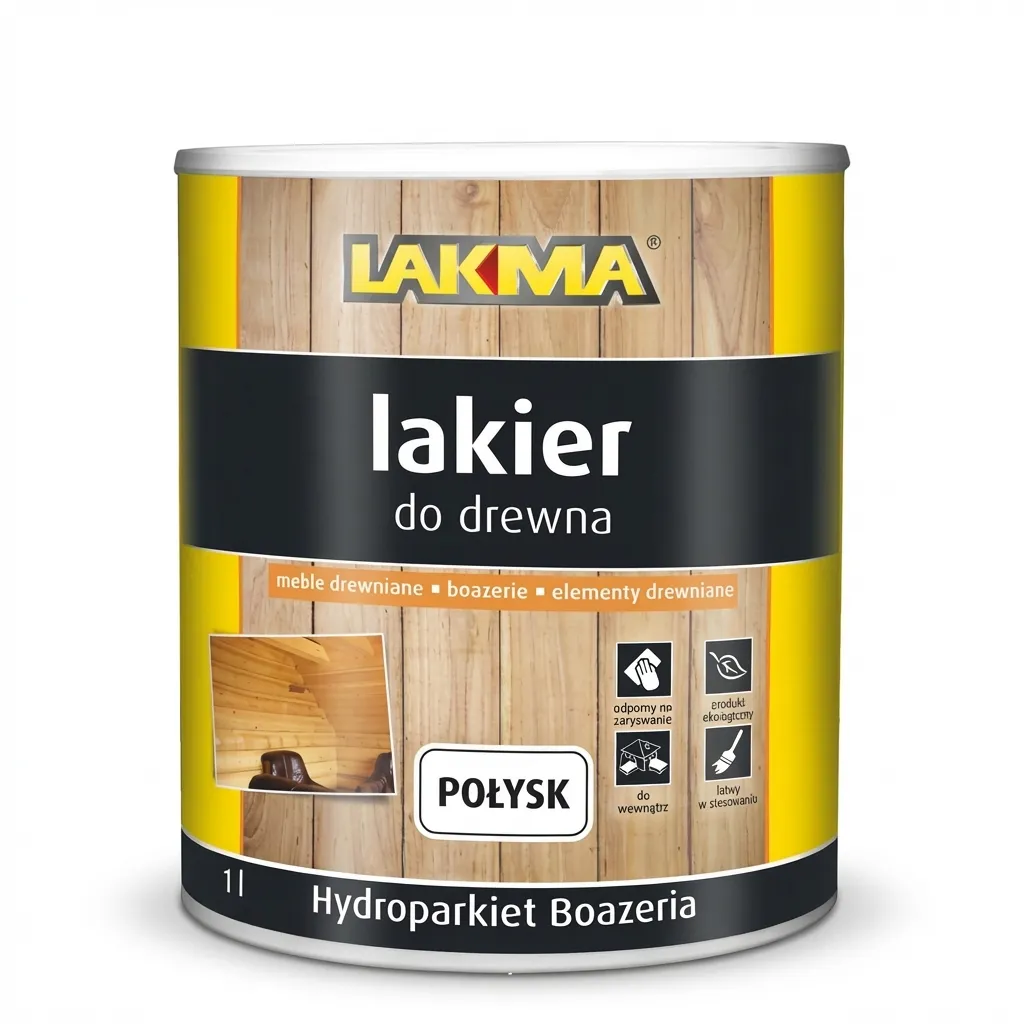 Lakier akrylowy LAKMA HYDROPARKIET BOAZERIA -wodorozcieńczalny, bezbarwny lakier do drewna, nadający subtelny połysk lub półmat, odporny na ścieranie i działanie wody