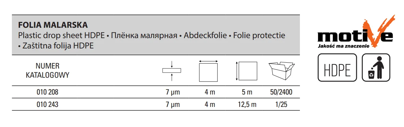 Folia Malarska 4x5m 7μm Lekka MOTIVE